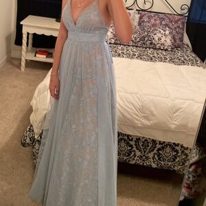blue and nude floral prom dress
